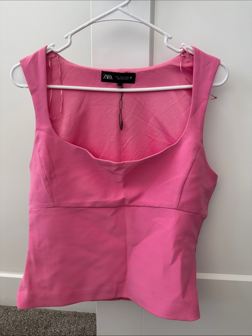 Zara Hot Pink Square-Neck Sleeveless Top
